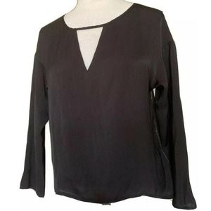 Townsen Blouse Black Top Metallic Sheer Back Keyhole Neck Small Festival